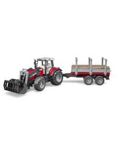 Traktor Massey Ferguson 7480 + esilaadur ja metsaveohaagis BRUDER 1:16
